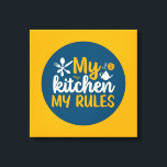 Toile Drôle Cuisine Ma Cuisine Mes Règles Wall Art<br><div class="desc">Art de la typographie colorée avec des couleurs rétro et vibrantes. Des puns et des citations amusants sur la nourriture, la cuisine, la cuisson et la restauration. Décor parfait pour votre cuisine, diner, café, boulangerie ou restaurant. La couleur Arrière - plan (le cercle et le carré) est personnalisable via l'outil...</div>