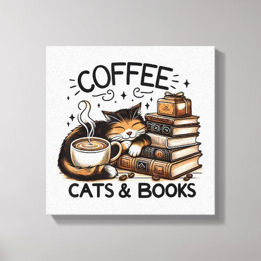 Toile Drôle Cute Coffee Cats Livres Lover Idea Cadeau Fe (Recto)