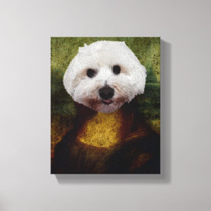 Toile Drôle Mona Lisa Maltese Chien Stretted Canvas Impr