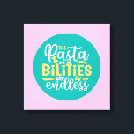 Toile Drôle Pasta Pun Pastel Typographie de cuisine Art<br><div class="desc">Art de la typographie colorée avec des couleurs rétro et vibrantes. Des puns et des citations amusants sur la nourriture, la cuisine, la cuisson et la restauration. Décor parfait pour votre cuisine, diner, café, boulangerie ou restaurant. La couleur Arrière - plan (le cercle et le carré) est personnalisable via l'outil...</div>