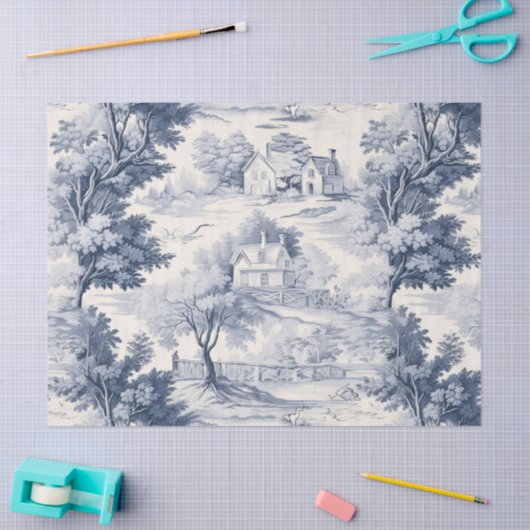 Toile du Jouy Blue Faux French  Tissuepapier (Craft)