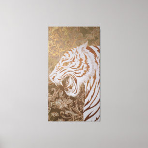 Toile du Tigre Blanc Rugissant – Œuvre d'Art Ornée
