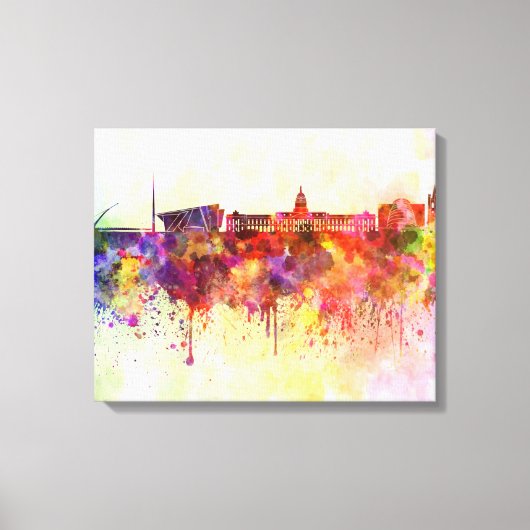 Toile Dublin skyline in background watercolor (Recto)