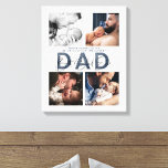 Toile Dusty Blue Meilleur papa Ever 4 Photo 1ère Fête de<br><div class="desc">Un beau cadeau pour papa, cette oeuvre murale de typographie de toile imprimée sur mesure célèbre la première Fête des pères de papa, dans la typographie de script lettré à la main moderne, et est personnalisée avec 4 photos Instagram carrés. Parfait pour la maison ou le bureau, ce cadeau est...</div>