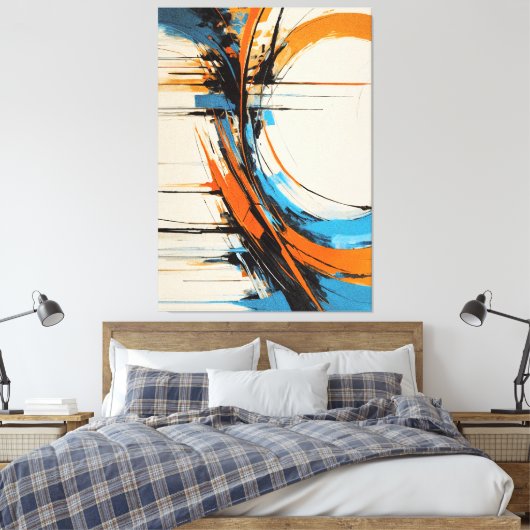 Toile Dynamic Orange Blue Abstract Expressionism Curves (Insitu(Chambre))