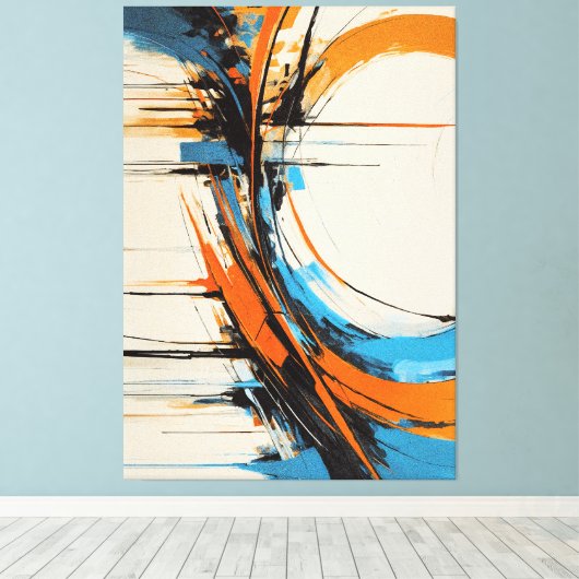 Toile Dynamic Orange Blue Abstract Expressionism Curves (Insitu (Plancher de Bois))