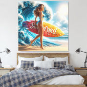Toile Dynamic Surfer Girl Walking Beach Waves Art (Insitu(Chambre))