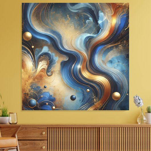 Toile Dynamic Swirls of Blue and Gold Canvas Art (Insitu(Salon))