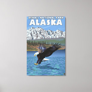 Toile Eagle chauve plongeant - parc national de Denali,