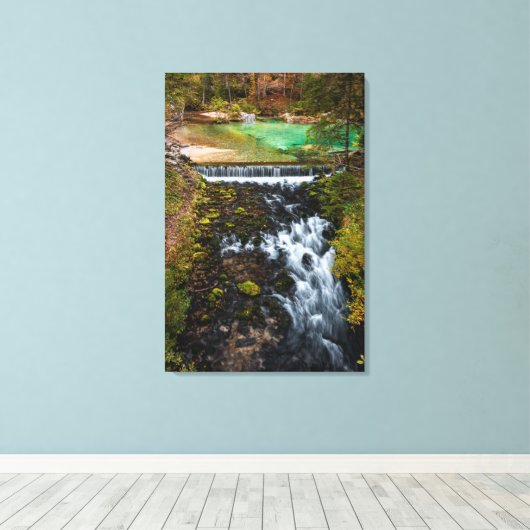 Toile Eau coulant dans la forêt d'automne (Insitu (Plancher de Bois))