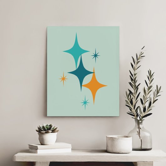 Toile Éclatement Stellaire Atomique Teal, Aqua, Orange d