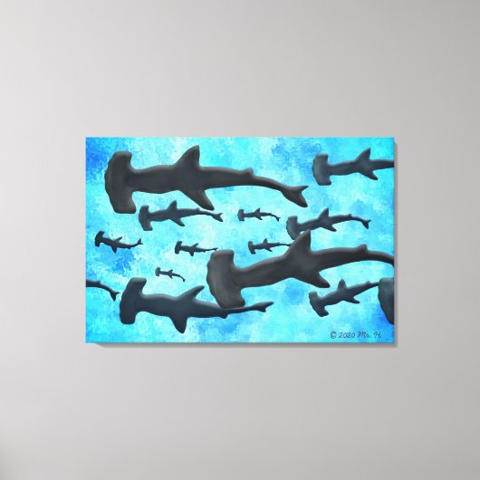 Toile École de requins à tête de marteau à Silhouette (Recto)