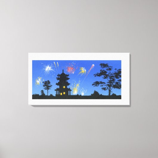 Toile Écran de feu et silhouette de pagode (Recto)