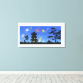 Toile Écran de feu et silhouette de pagode (Insitu (Plancher de Bois))