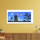 Toile Écran de feu et silhouette de pagode (Insitu(Salon))