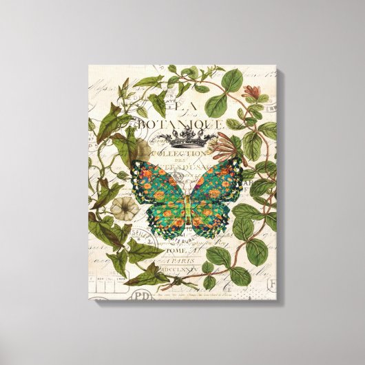 Toile écriture bohème papillon botanique français (Recto)