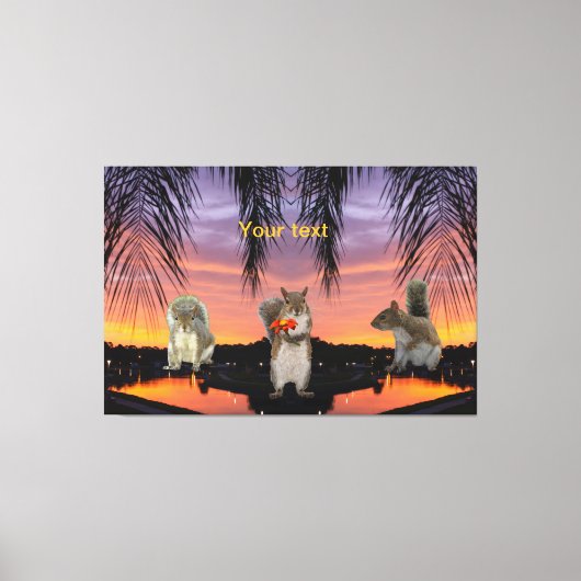 Toile Écureuils mignons au coucher du soleil tropical (Recto)