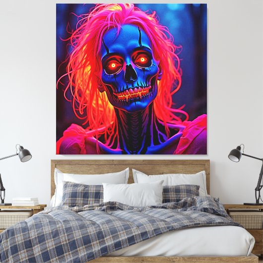 Toile Eerie Skeleton avec conception de cheveux roses (Insitu(Chambre))