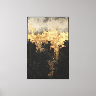 Toile Effet de goutte gris, noir et or sur mur abstrait