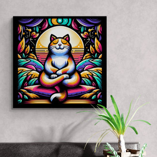Toile Effet de verre coloré Chat en méditation
