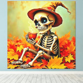 Toile Éffrayant Automne Skeleton's Coffee Break Design (Insitu (Plancher de Bois))