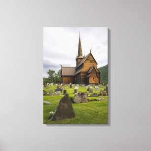 Toile Église à colombages avec cimetière en Norvège