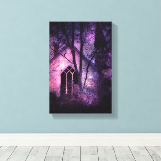 Toile Église ancienne abandonnée, lumière violette (Insitu (Plancher de Bois))