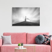 Toile Eglise sur une colline en noir et blanc (Insitu(Salon))