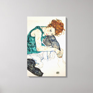 Toile Egon Schiele Femme assise avec genou de bent