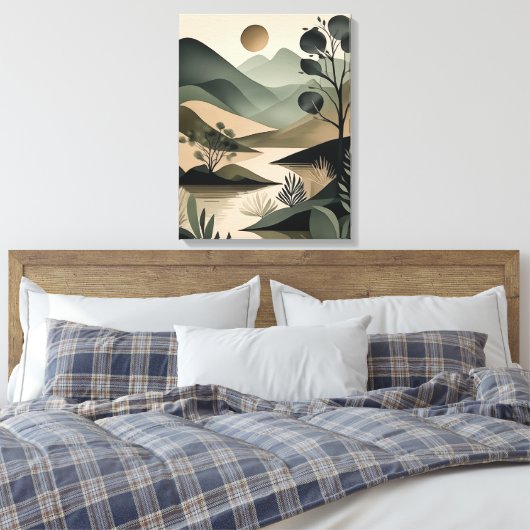 Toile Elégance de la Terre : Sage Abstrait et Noir (Insitu(Chambre))