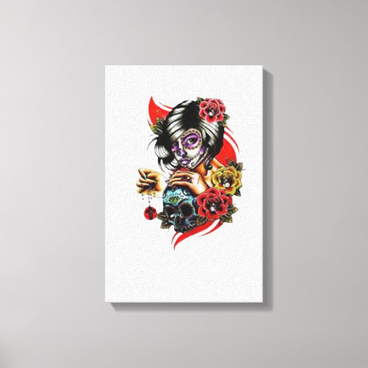 Toile "Élégance gothique : Dame au crâne et Pendentif" (Recto)