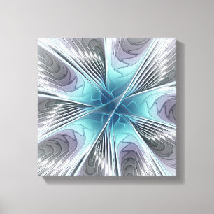 Toile Elégance Moderne Bleu Gris Blanc Fractage Art Flow