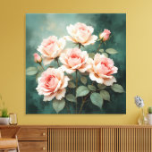 Toile Élégance Rose Fardée sur Jade Profond (Insitu(Salon))
