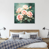 Toile Élégance Rose Fardée sur Jade Profond (Insitu(Chambre))