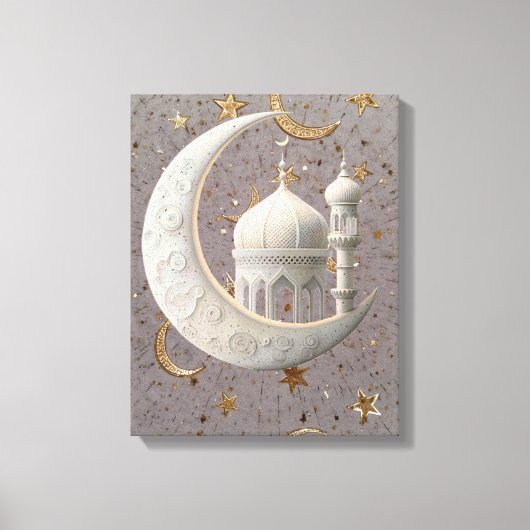 Toile Elegant 3D White Crescent & Mosque Ramadan Design (Recto)