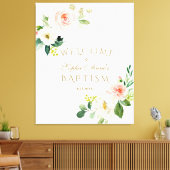 Toile Élégant blanc Blush Floral Welcome Baptism Signal (Insitu(Salon))