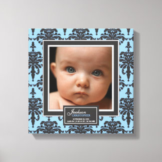 Toile Elégant bleu Damask Baby Photo Décor de naissance