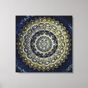 Toile Elégant bleu et or Mandala Yoga Studio Peinture