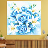 Toile Elégant bleu Rose Floral Art Imprimer (Insitu(Salon))