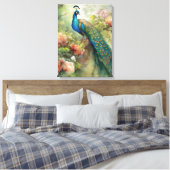 Toile Elégant bleu Vintage vert paon rose Fleurs (Insitu(Chambre))