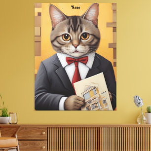 Toile Elegant Cat Architect Art Drôle Business Cat