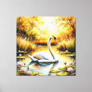 Toile Élégant couvercle de cygne dans un étang tranquill