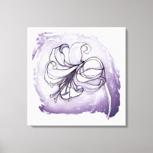 Toile Élégant dessin floral violet et blanc Lily