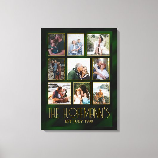 Toile Élégant Emerald Green et Gold Photo Collage (Recto)