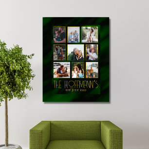 Toile Élégant Emerald Green Gold Frame Photo Collage