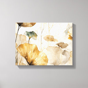 Toile Elégant feuille Ginkgo blanc, beige, or