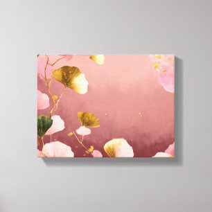 Toile Elégant feuille Ginkgo rose & or