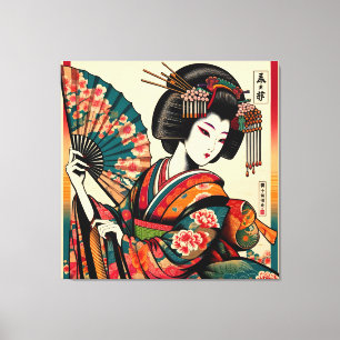Toile Elegant Geisha avec ventilateur en Ukiyo-e Art