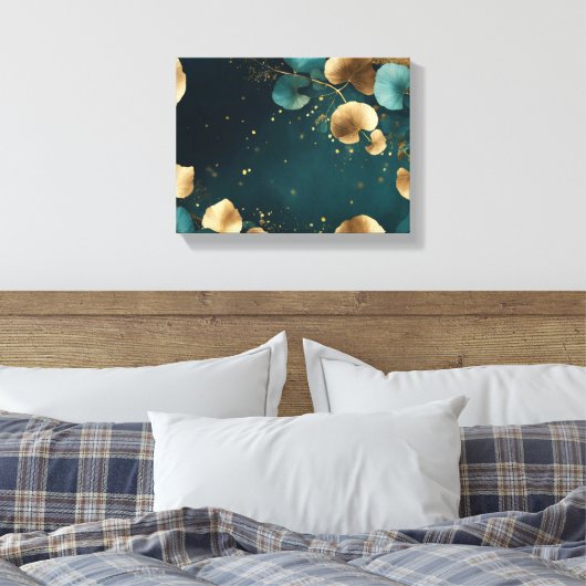 Toile Elégant Ginkgo feuille or & turquoise (Insitu(Chambre))