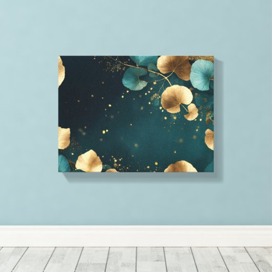 Toile Elégant Ginkgo feuille or & turquoise (Insitu (Plancher de Bois))
